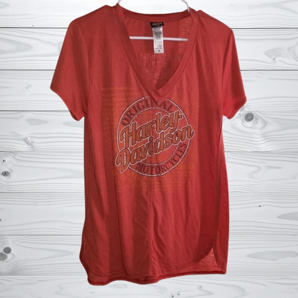 Womens Harley-Davidson orange shortsleeve t-shirt, size medium